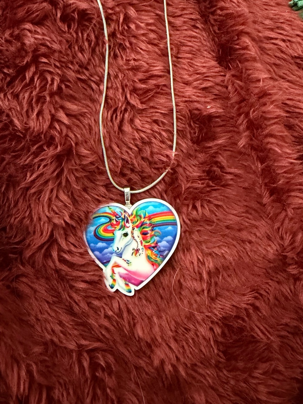 Rainbow Unicorn Heart Pendant Necklace - Multicolor
